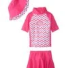 Girls' UPF 50+ S/S Rash Guard And Cover Up Skirt Set With Sun Hat (2T-5T)