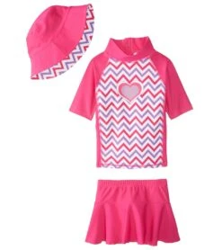 Girls' UPF 50+ S/S Rash Guard And Cover Up Skirt Set With Sun Hat (2T-5T)