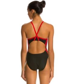 Poly Splice Thin Strap One Piece Swimsuit -Swimming Shops 5671947075752 blackred 3a