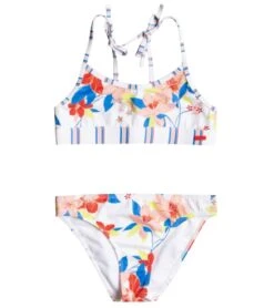 Roxy Girls' Friendly Flower Two Piece Crop Top Bikini Set
