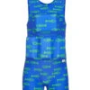 Boy's Bright Blue And Green Fish Bone Flotation Swimsuit