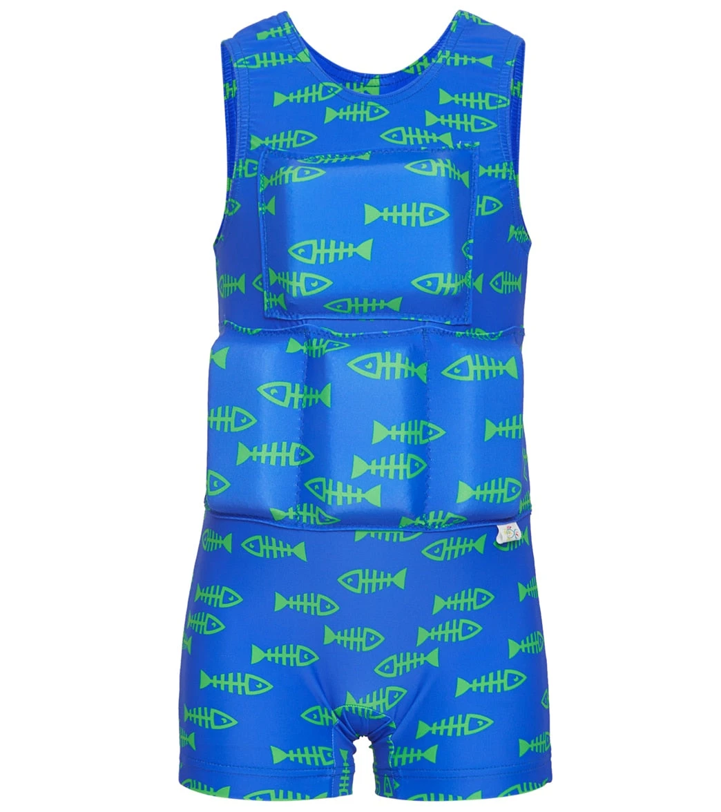 Boy's Bright Blue And Green Fish Bone Flotation Swimsuit 1 Boy's Bright Blue And Green Fish Bone Flotation Swimsuit