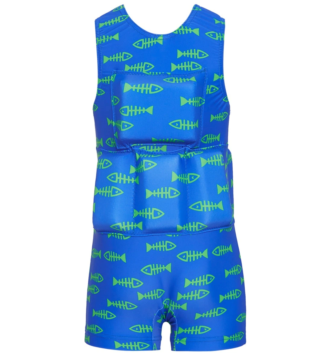 Boy's Bright Blue And Green Fish Bone Flotation Swimsuit 2 Boy's Bright Blue And Green Fish Bone Flotation Swimsuit - Image 2