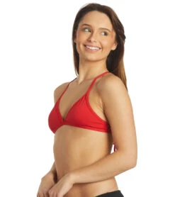 Women's Triangle Solid Bikini Top -Swimming Shops 7012302323880 red 5a