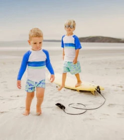 Boys' Shark Stripe SS Rash Top (Toddler, Little Kid, Big Kid) -Swimming Shops 7217019093160 mint 4a