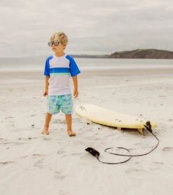 Boys' Shark Stripe SS Rash Top (Toddler, Little Kid, Big Kid) -Swimming Shops 7217019093160 mint 5a