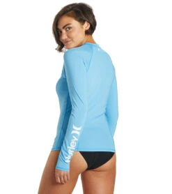 HURLEY Women's OAO Solid Long Sleeve Zip Front Rashguard -Swimming Shops 7405431324840 skyblue 3a