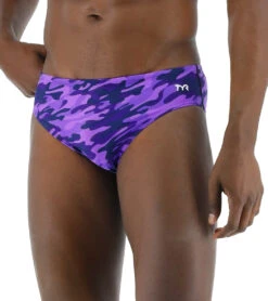 TYR Men's Camo Racer Brief Swimsuit -Swimming Shops 7415993106600 purplecamo 4a