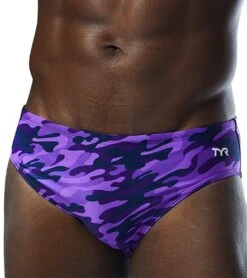 TYR Men's Camo Racer Brief Swimsuit -Swimming Shops 7415993106600 purplecamo 5a