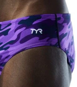 TYR Men's Camo Racer Brief Swimsuit -Swimming Shops 7415993106600 purplecamo 6a