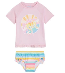 Girls' No Mondays Two Piece Short Sleeve Rashguard Set With Hat (Baby, Toddler)