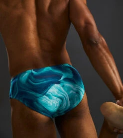 TYR Men's Mezio Racer Brief Swimsuit -Swimming Shops 7539494682792 tealmulti 9a