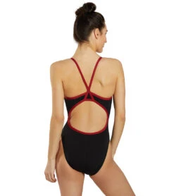 HydroLast Piped Thin Strap One Piece Swimsuit -Swimming Shops 7595852628136 blackmaroon 3a