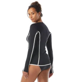 Women's Piping Solid Ava Zip Front Rash Guard -Swimming Shops 7614962958504 black 3a