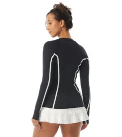 Women's Piping Solid Ava Zip Front Rash Guard -Swimming Shops 7614962958504 black 5a