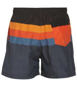 Men's Block Stripe Swim Trunks -Swimming Shops 7615105040552 blackorange 3a