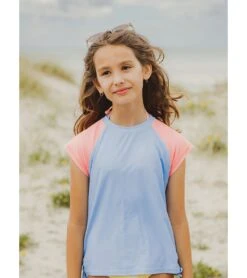 Girls' Cornflower Peach Sleeve Short Sleeve Rash Guard (Toddler, Little Kid, Big Kid) -Swimming Shops 7631513256104 blue 3a