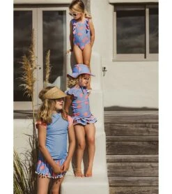 Girls' Cornflower Peach Sleeve Short Sleeve Rash Guard (Toddler, Little Kid, Big Kid) -Swimming Shops 7631513256104 blue 5a