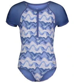 Under Armour Girls' UA Mixing Waves Short Sleeve One Piece Swimsuit (Little Kid