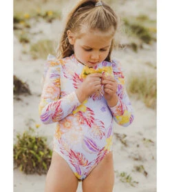 Girls' Boho Tropical Frill Long Sleeve One Piece Swimsuit (Baby, Toddler, Little Kid) -Swimming Shops 7652776050856 blue 5a