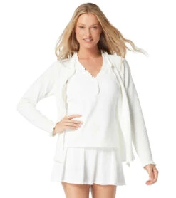 Women's Pique Solids Phoebe Long Sleeve Zip Front Rash Guard -Swimming Shops 7756315230376 white 3a